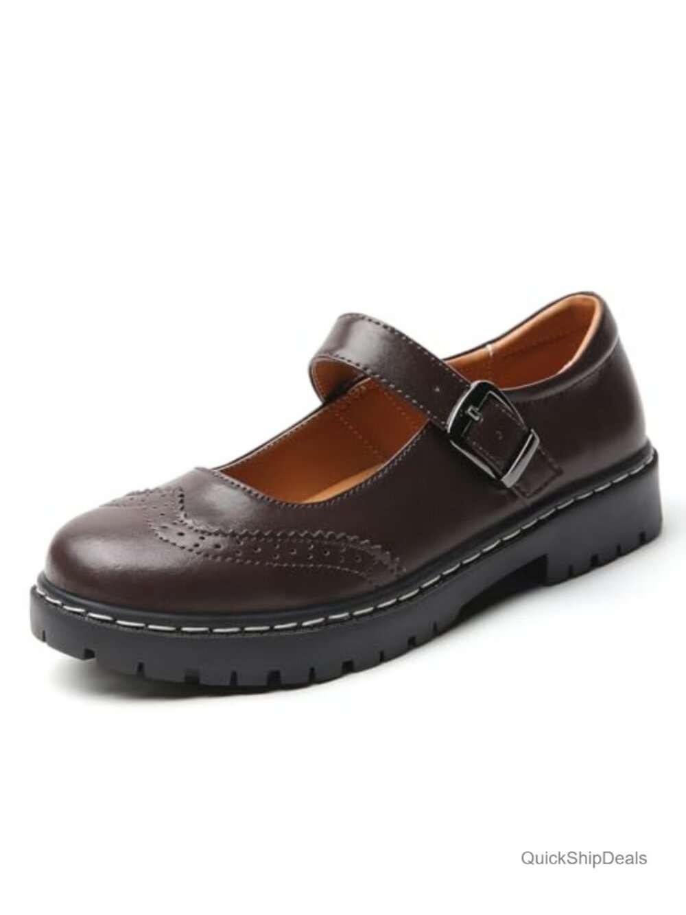 Women's Platform Mary Jane Shoes Non-Slip Lace-Up Faux Leather Ankle Strap